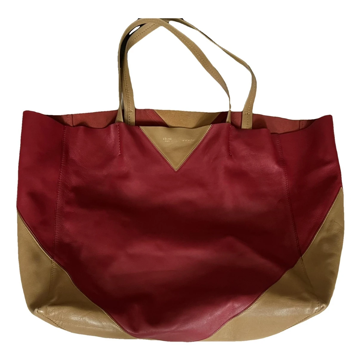 Pre-owned Celine Cabas Horizotal Leather Tote In Red