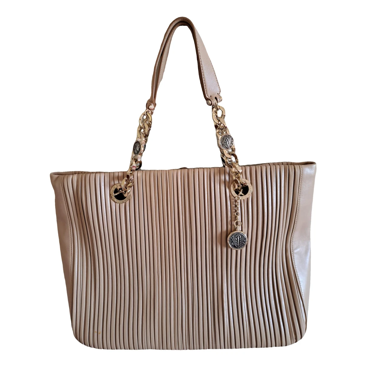Pre-owned Bvlgari Leather Tote In Beige