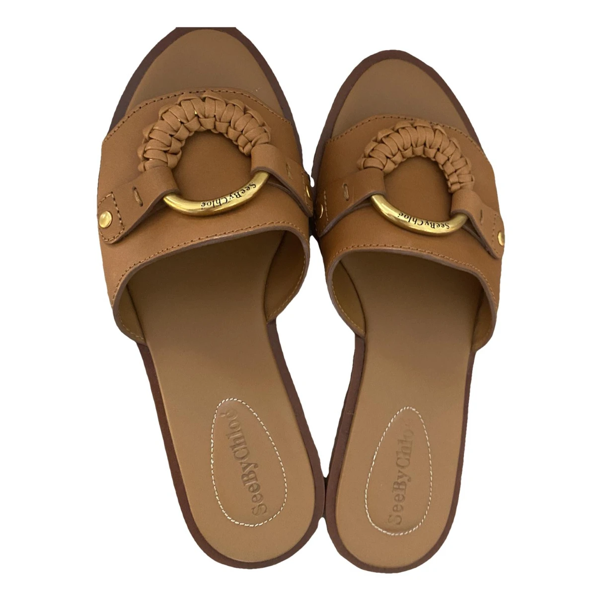 Pre-owned See By Chloé Leather Flats In Brown
