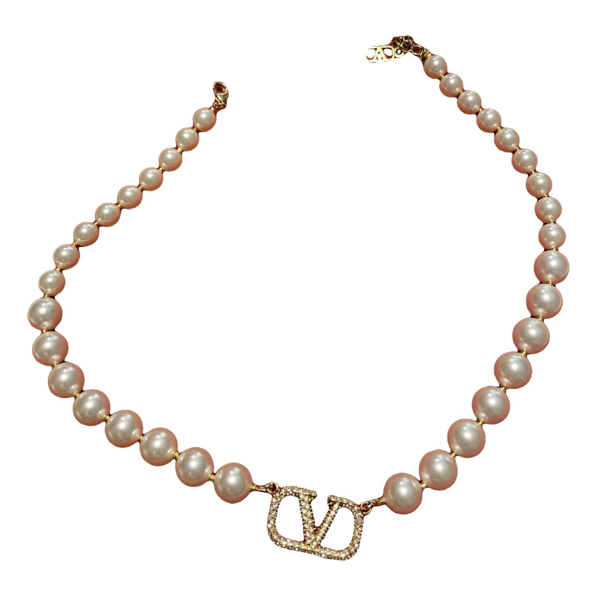 Pre-owned Valentino Garavani Crystal Necklace In Gold