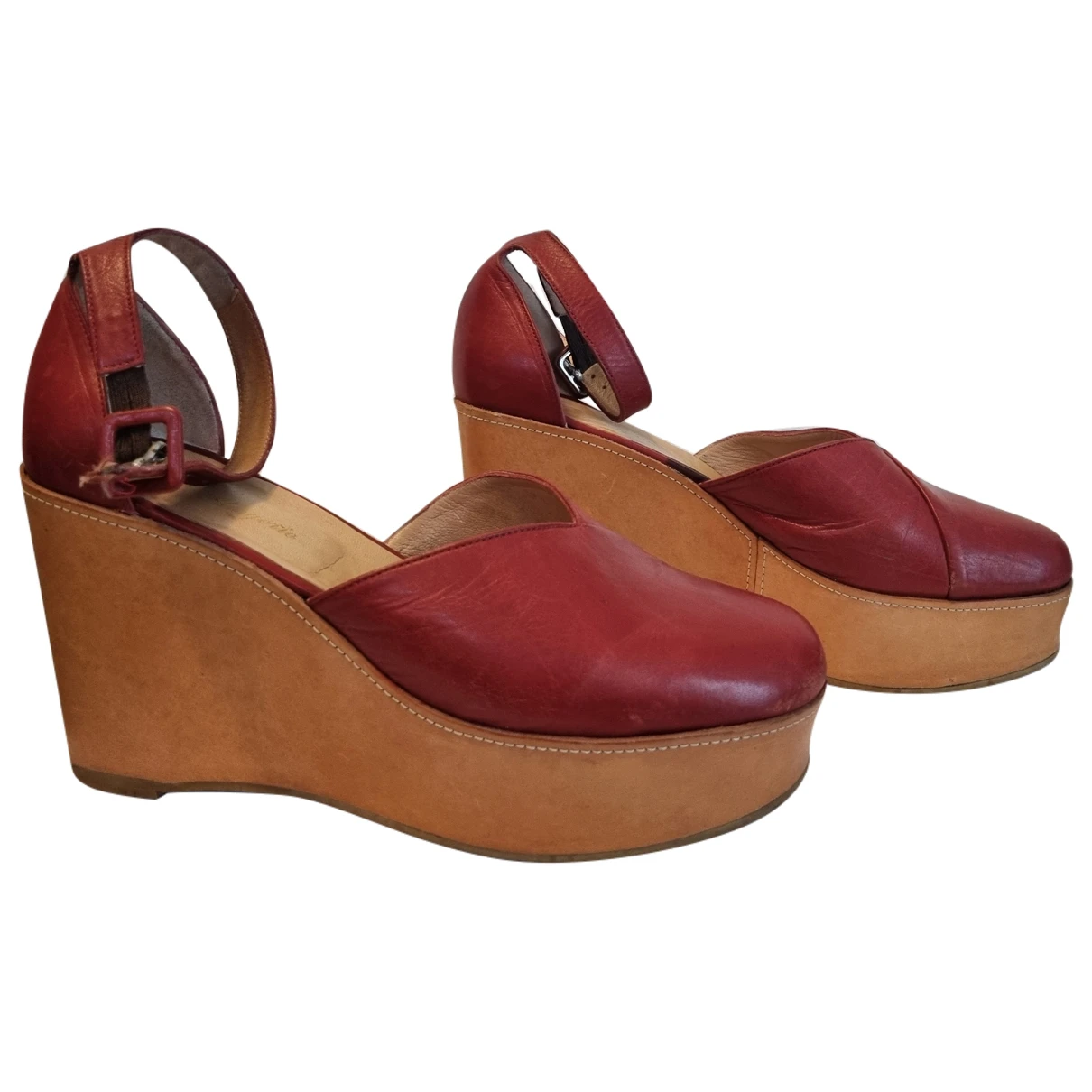 Pre-owned Robert Clergerie Leather Sandals In Burgundy