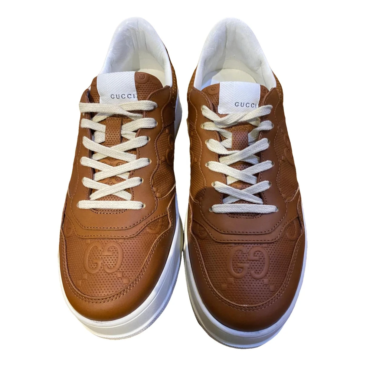 Pre-owned Gucci Leather Low Trainers In Brown