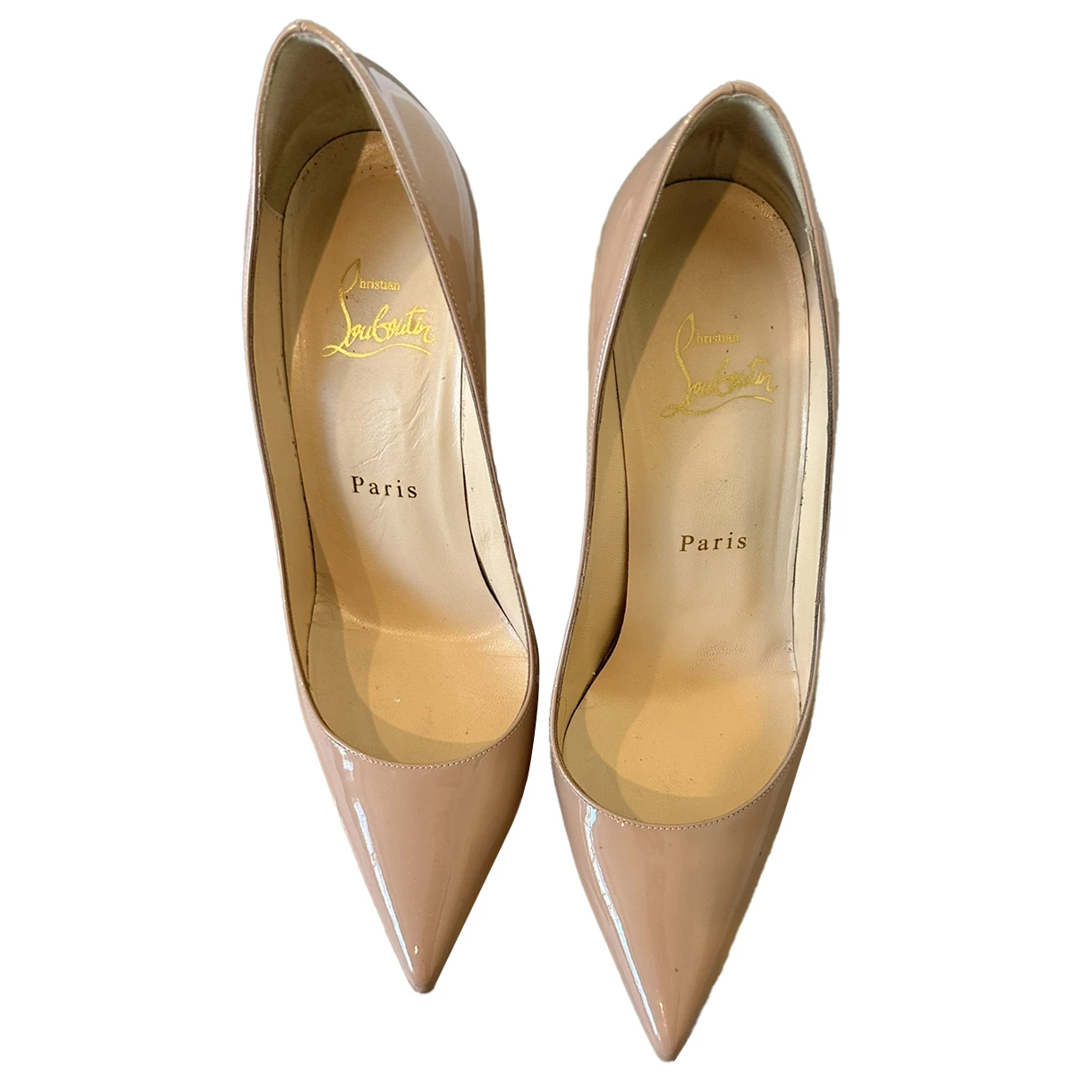 Pre-owned Christian Louboutin Patent Leather Heels In Beige