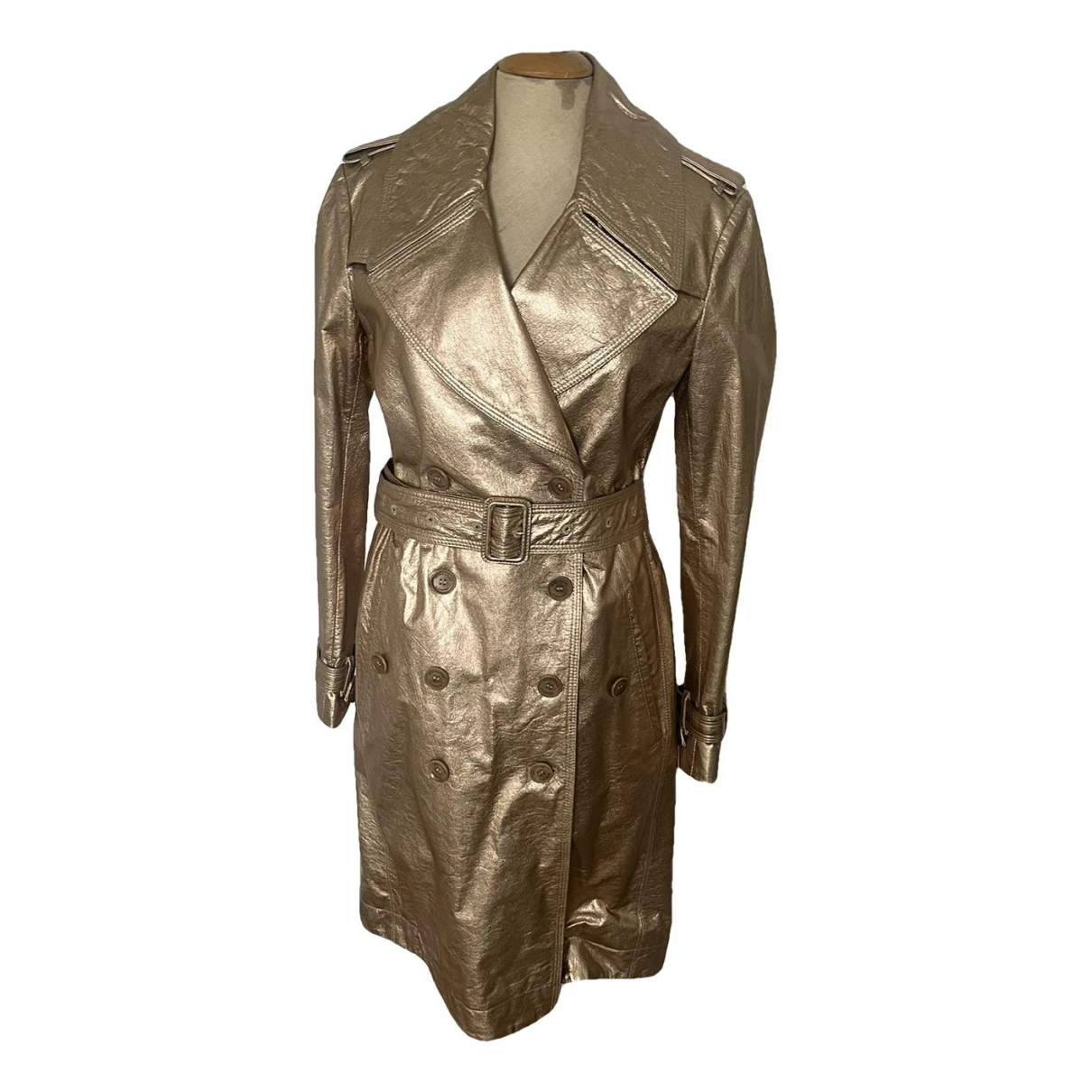 Pre-owned Burberry Leather Trench Coat In Gold