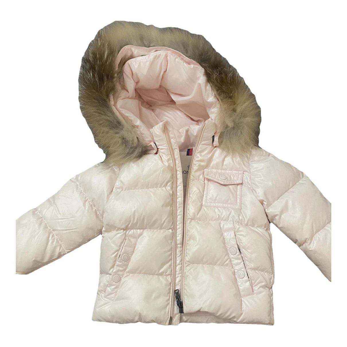 Pre-owned Moncler Kids' Fur Hood Jacket In Pink
