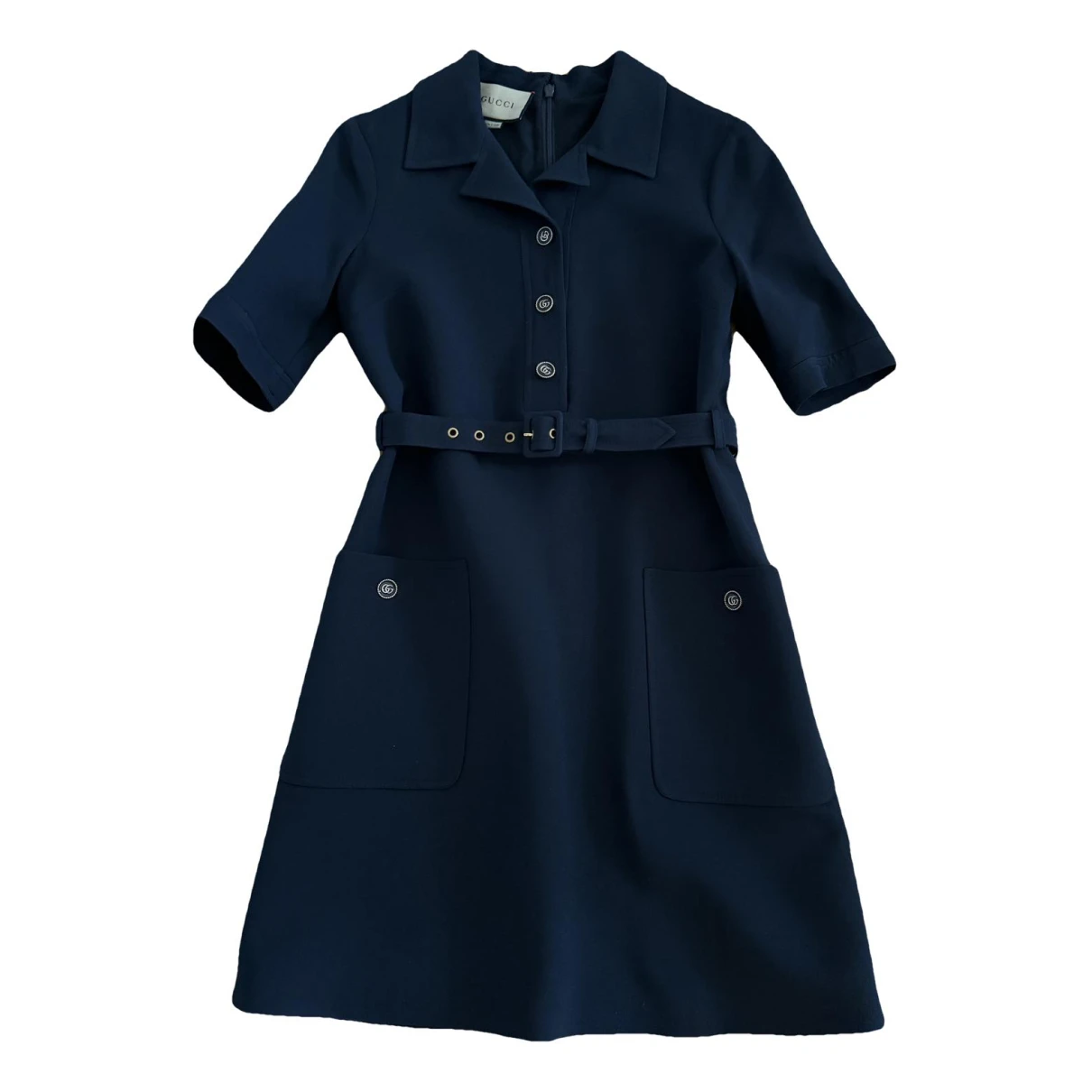 Pre-owned Gucci Silk Dress In Navy