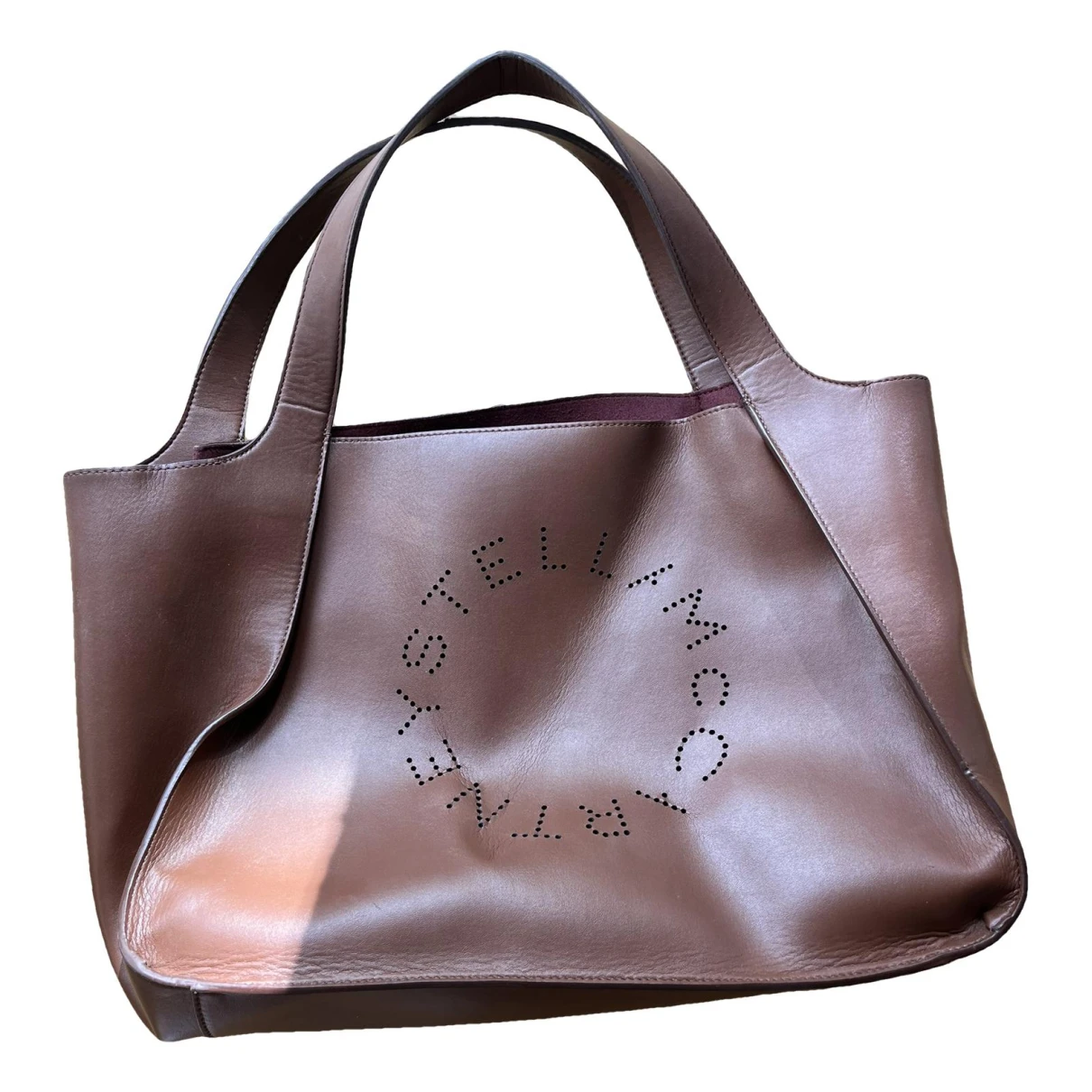 Pre-owned Stella Mccartney Logo Vegan Leather Tote In Brown