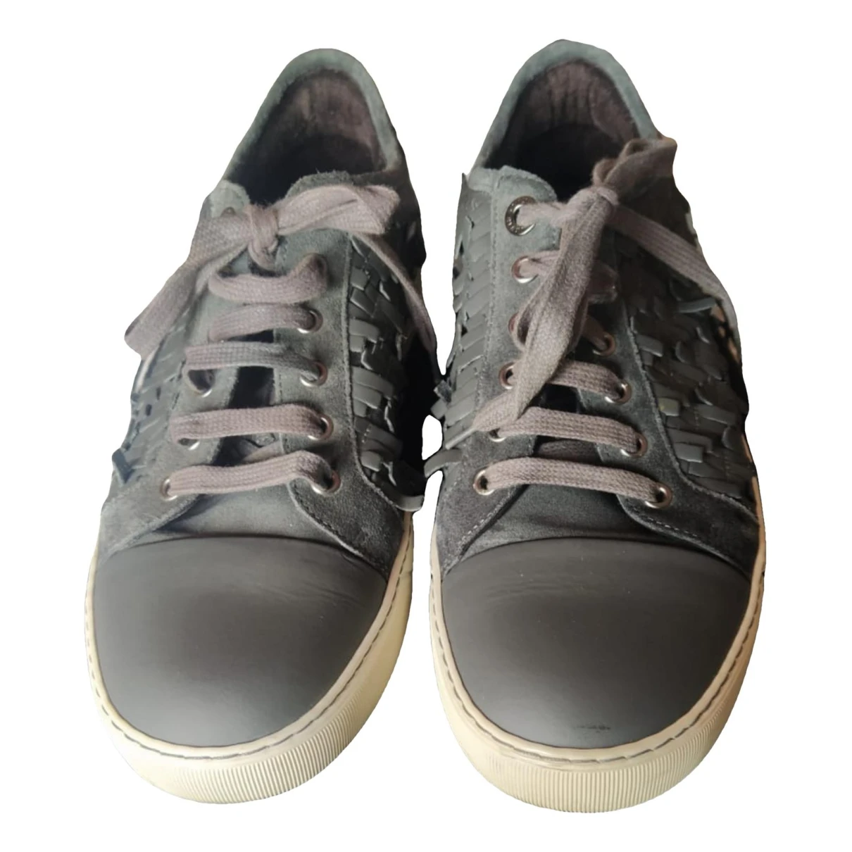 Pre-owned Lanvin Leather Trainers In Grey