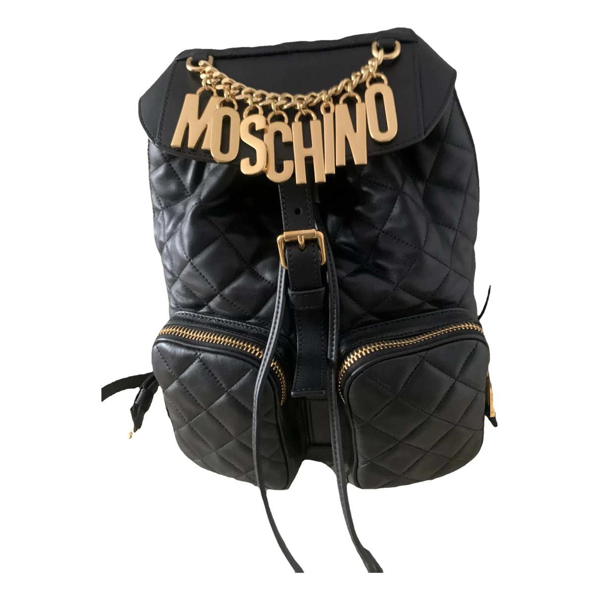 Pre-owned Moschino Leather Backpack In Black