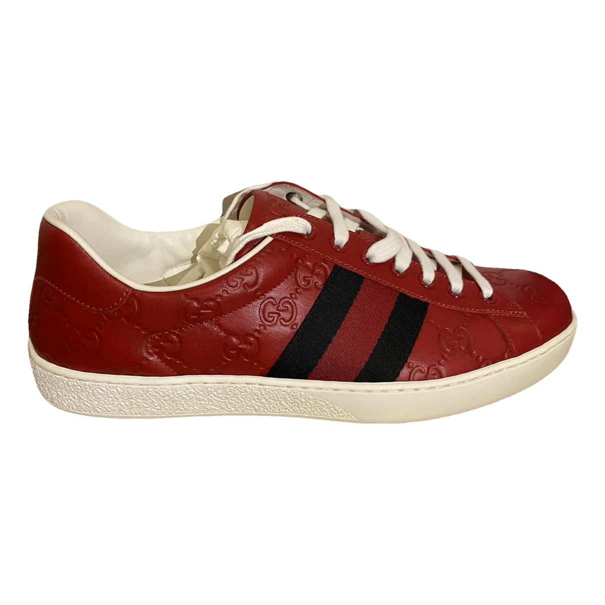 Pre-owned Gucci Leather Low Trainers In Red