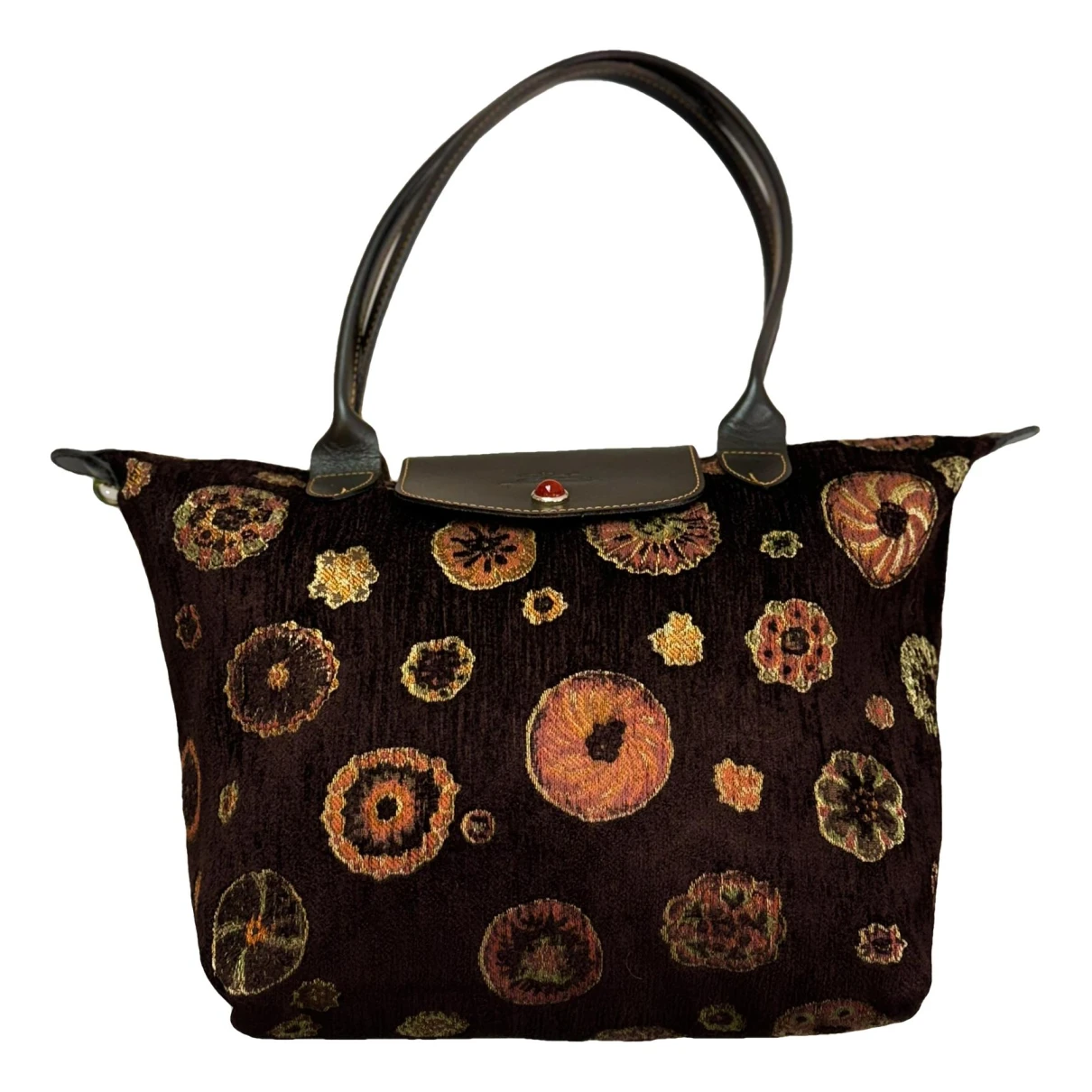Pre-owned Longchamp Pliage Velvet Handbag In Brown