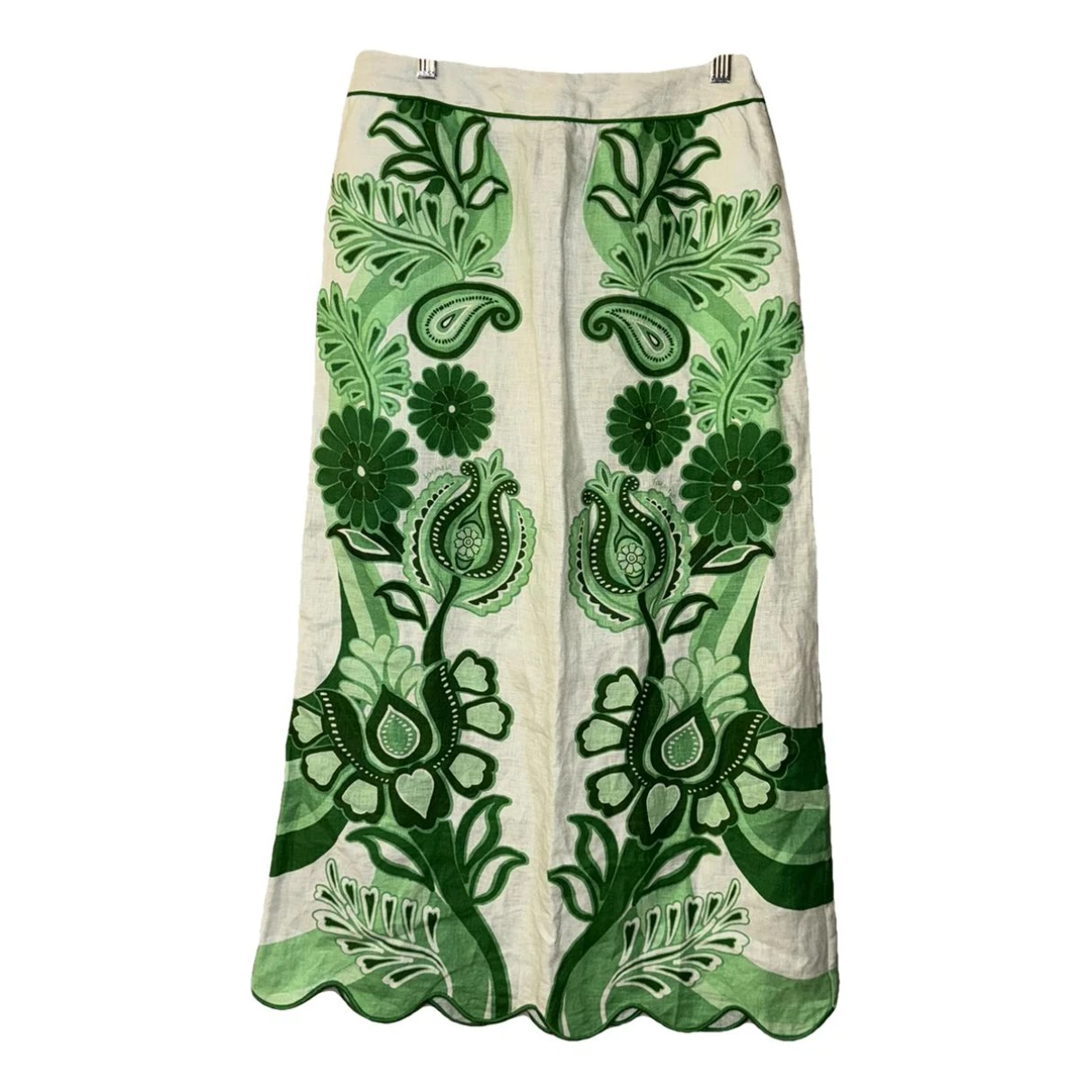 Pre-owned Farm Rio Linen Mid-length Skirt In Green