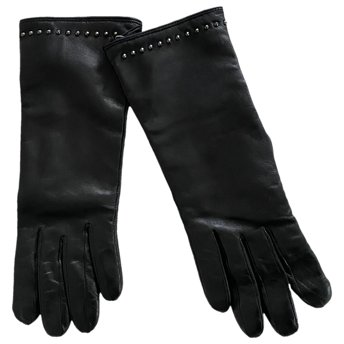 Pre-owned Orciani Leather Long Gloves In Black