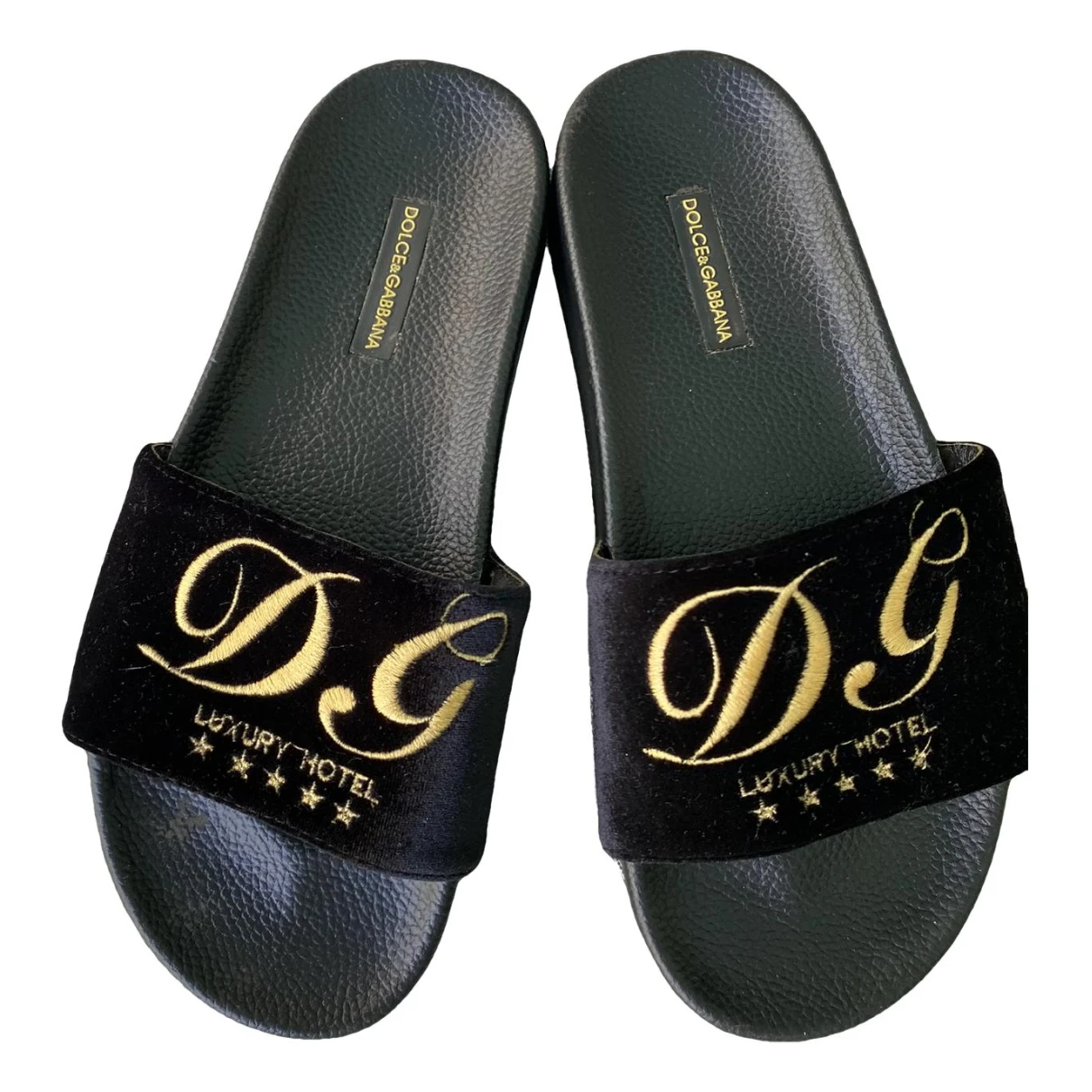Pre-owned Dolce & Gabbana Velvet Flip Flops In Black