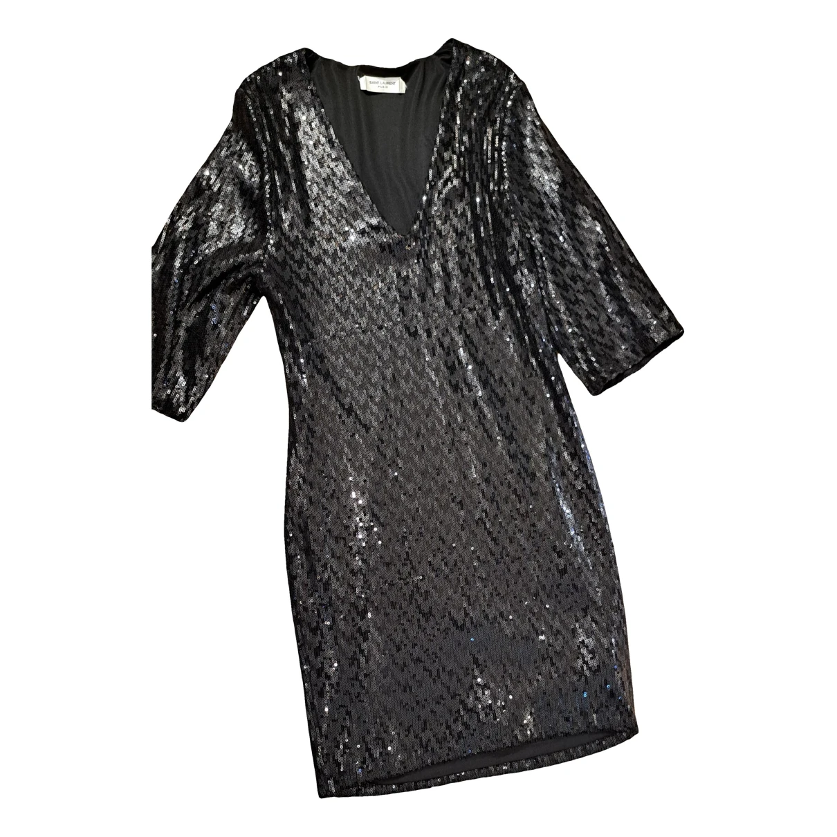 Pre-owned Saint Laurent Glitter Mid-length Dress In Black
