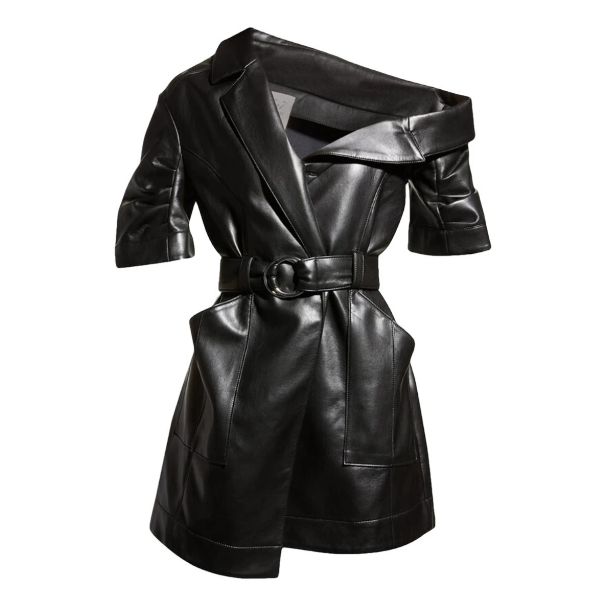 Pre-owned Cinq À Sept Vegan Leather Mini Dress In Black