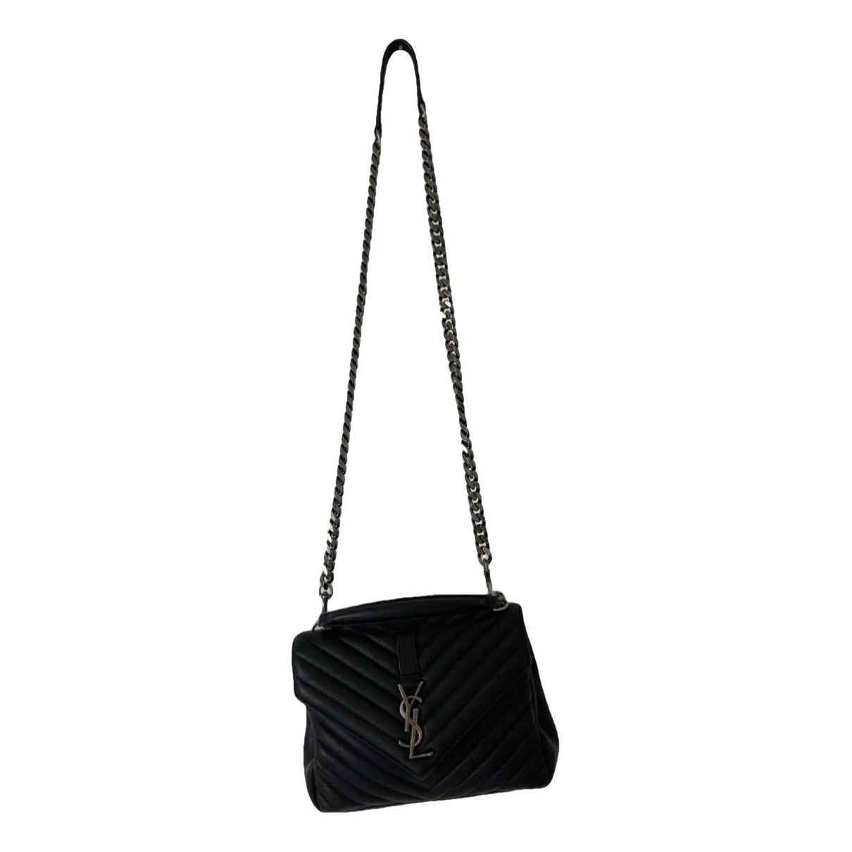 Pre-owned Saint Laurent Collége Monogramme Leather Crossbody Bag In Black