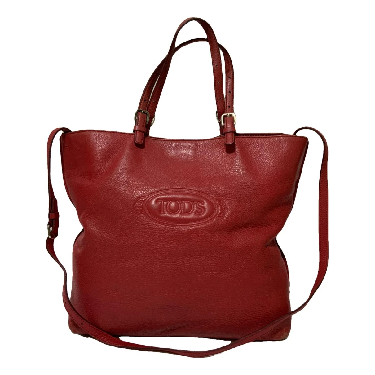 Pre-owned Tod's Shopping Media Leather Tote In Burgundy