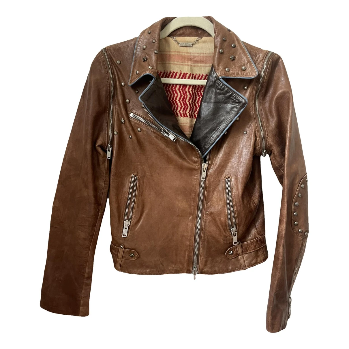 Pre-owned Le Sentier Leather Biker Jacket In Brown