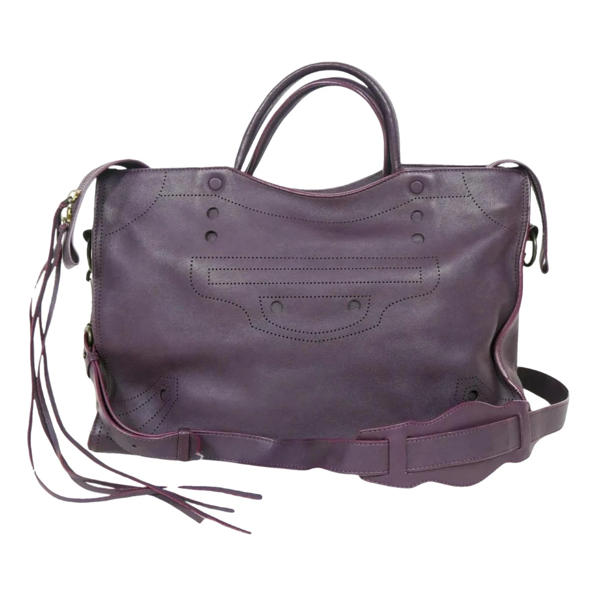 Pre-owned Balenciaga Blackout Leather Handbag In Purple
