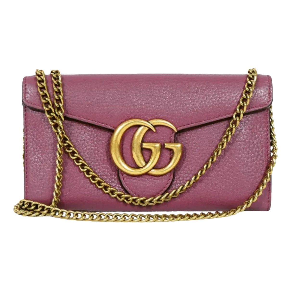 Pre-owned Gucci Gg Marmont Chain Flap Leather Crossbody Bag In Purple