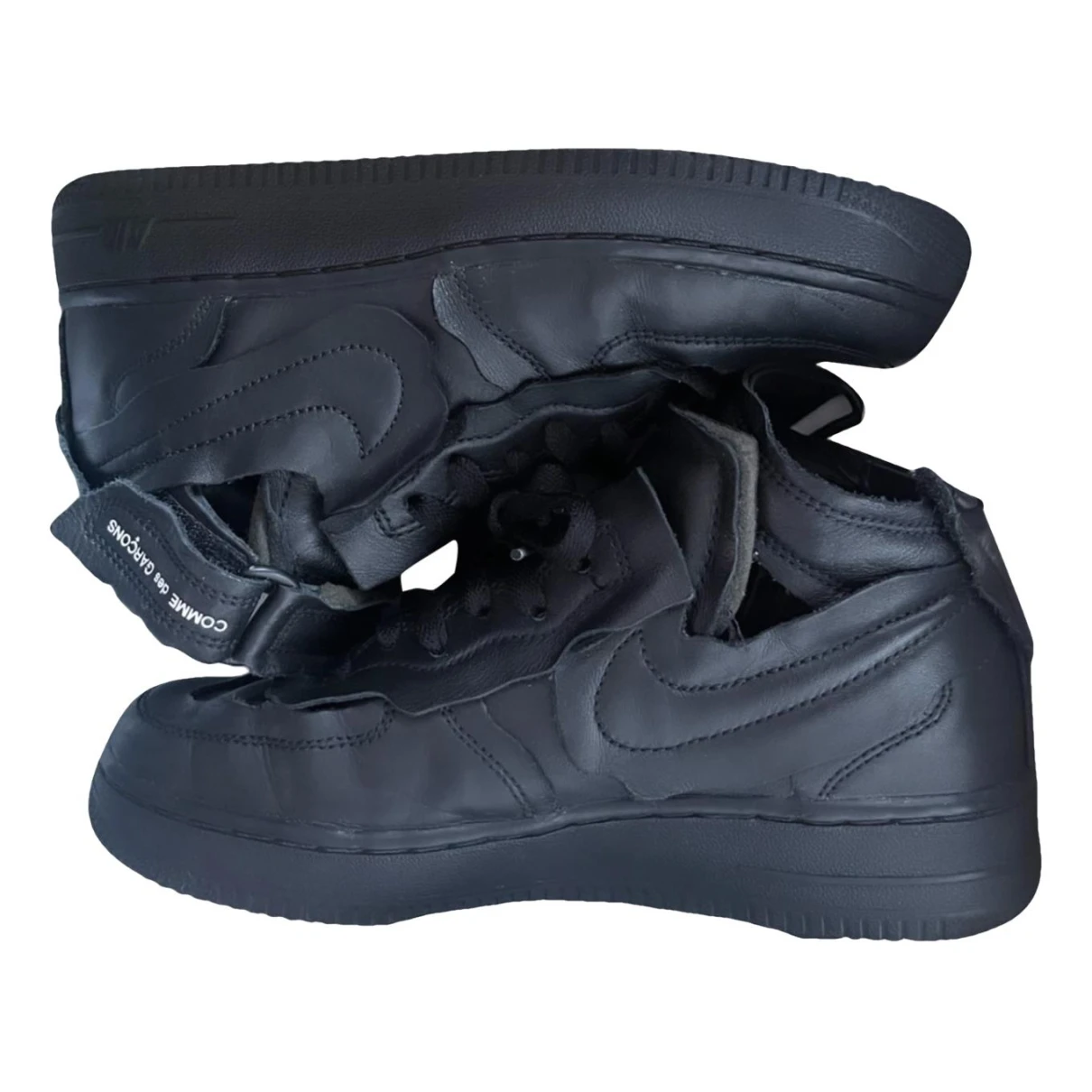 Pre-owned Nike X Comme Des Garçons Air Force 1 Leather Trainers In Black