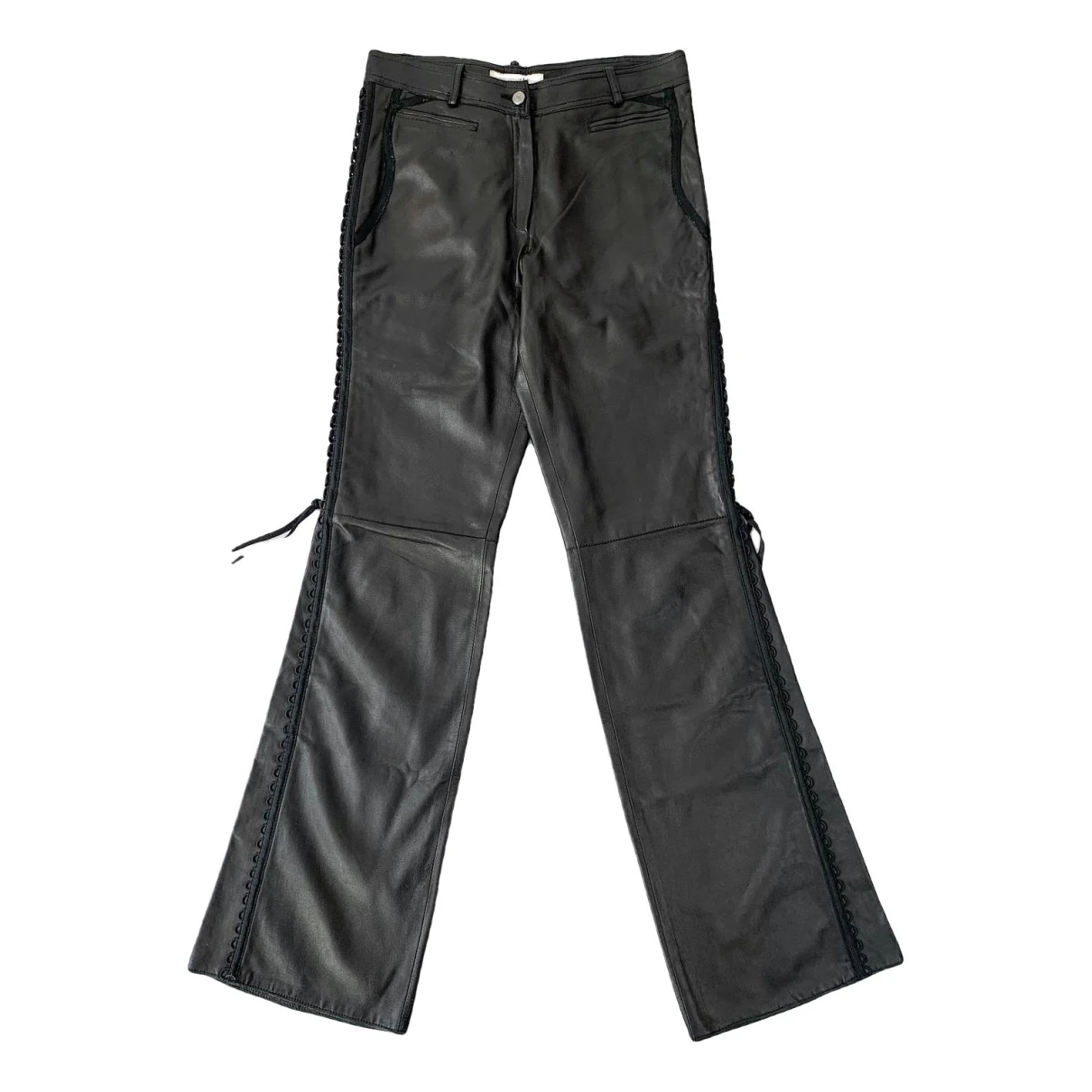Pre-owned Dior Leather Straight Pants In Black