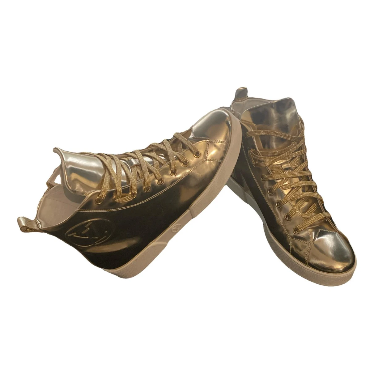 Pre-owned Louis Vuitton Leather Trainers In Gold