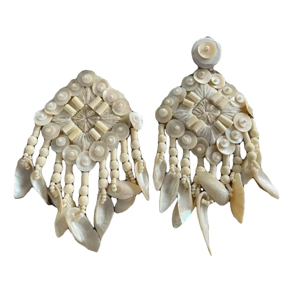 Pre-owned Tory Burch Leather Earrings In White