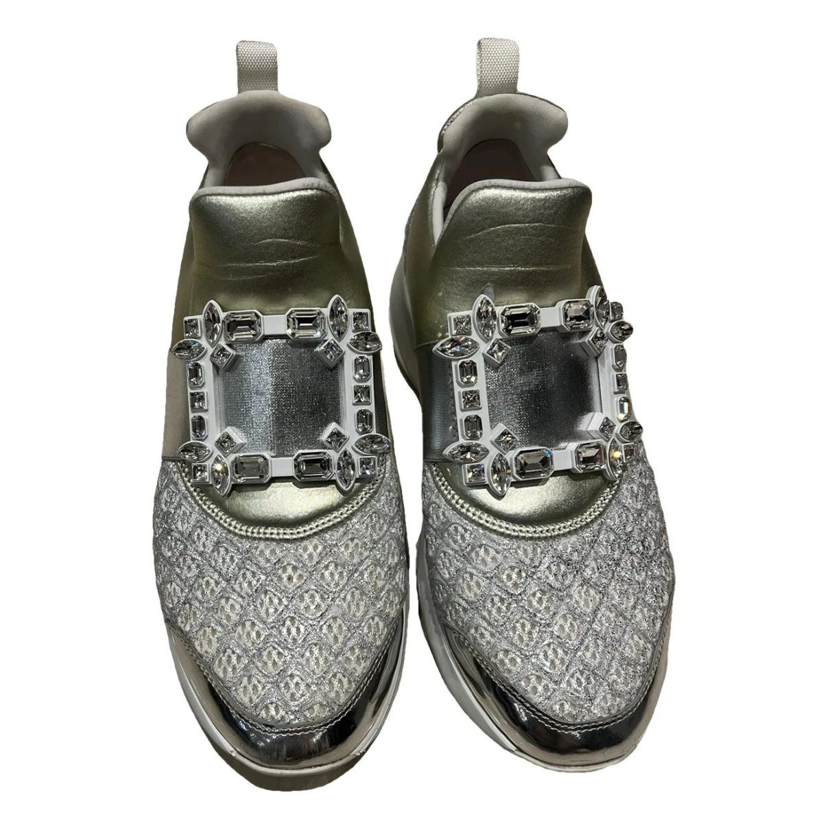 Pre-owned Roger Vivier Viv' Run Leather Trainers In Silver