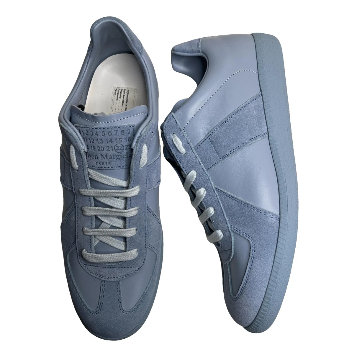 Pre-owned Maison Margiela Replica Leather Low Trainers In Blue