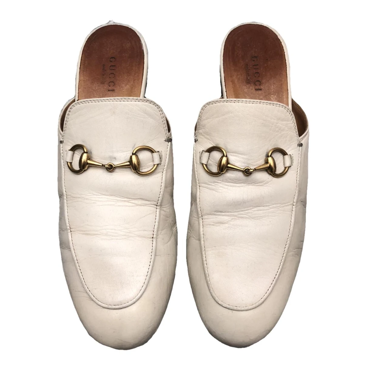 Pre-owned Gucci Brixton Leather Flats In White