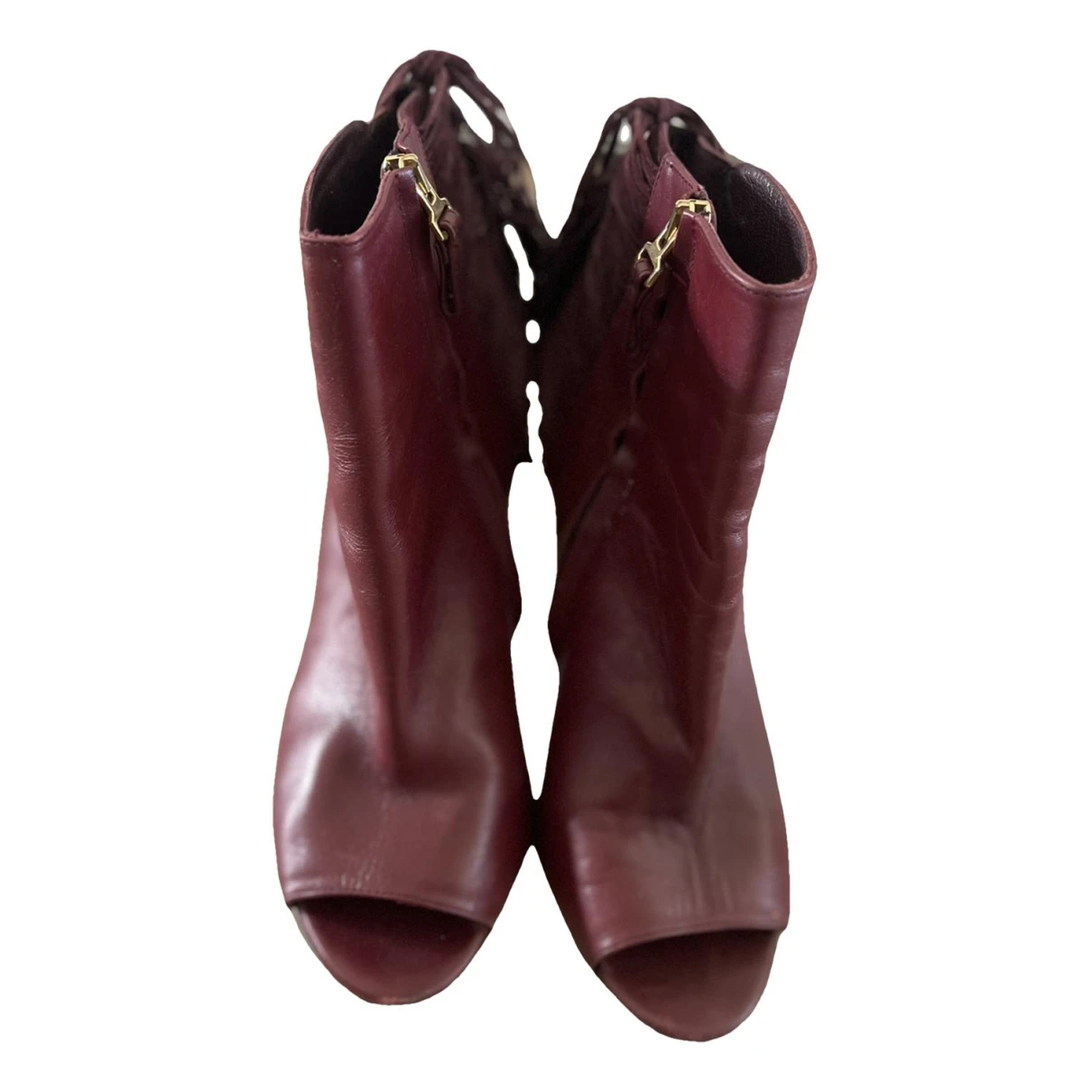 Pre-owned Carolina Herrera Leather Boots In Burgundy