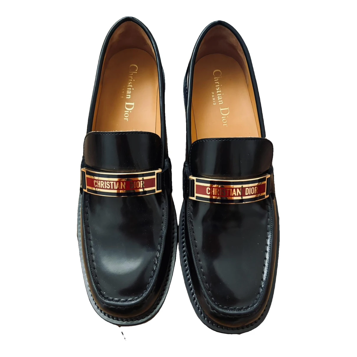 Pre-owned Dior Code Leather Flats In Black