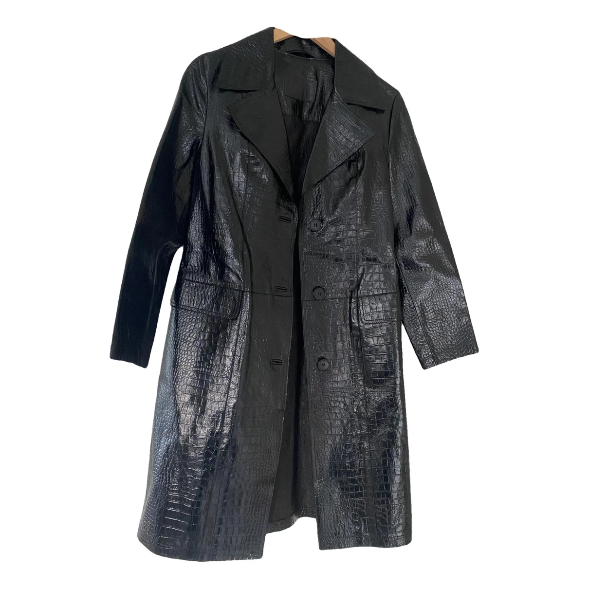 Pre-owned Allsaints Leather Trench Coat In Black