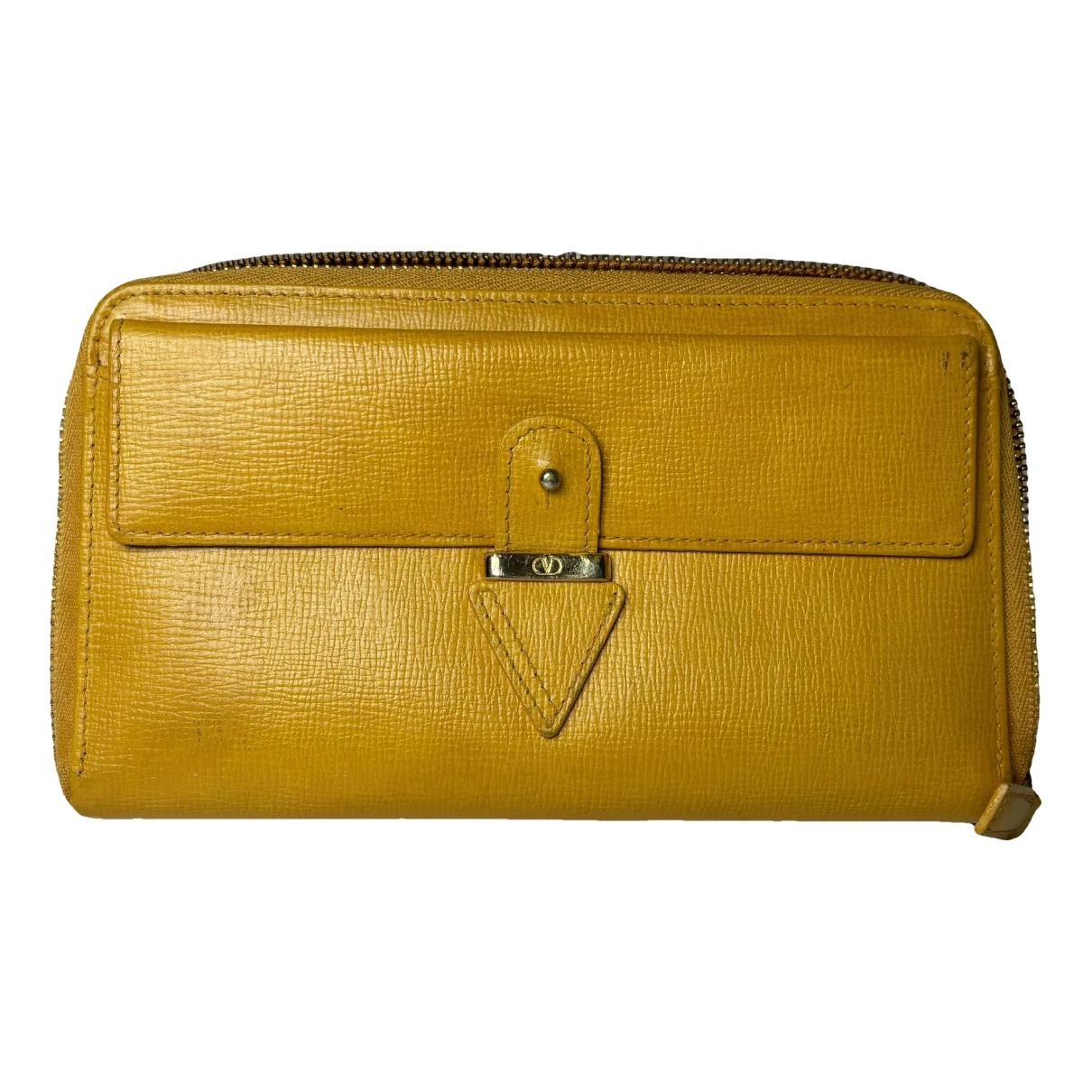 Pre-owned Valentino Garavani Vlogo Leather Wallet In Yellow