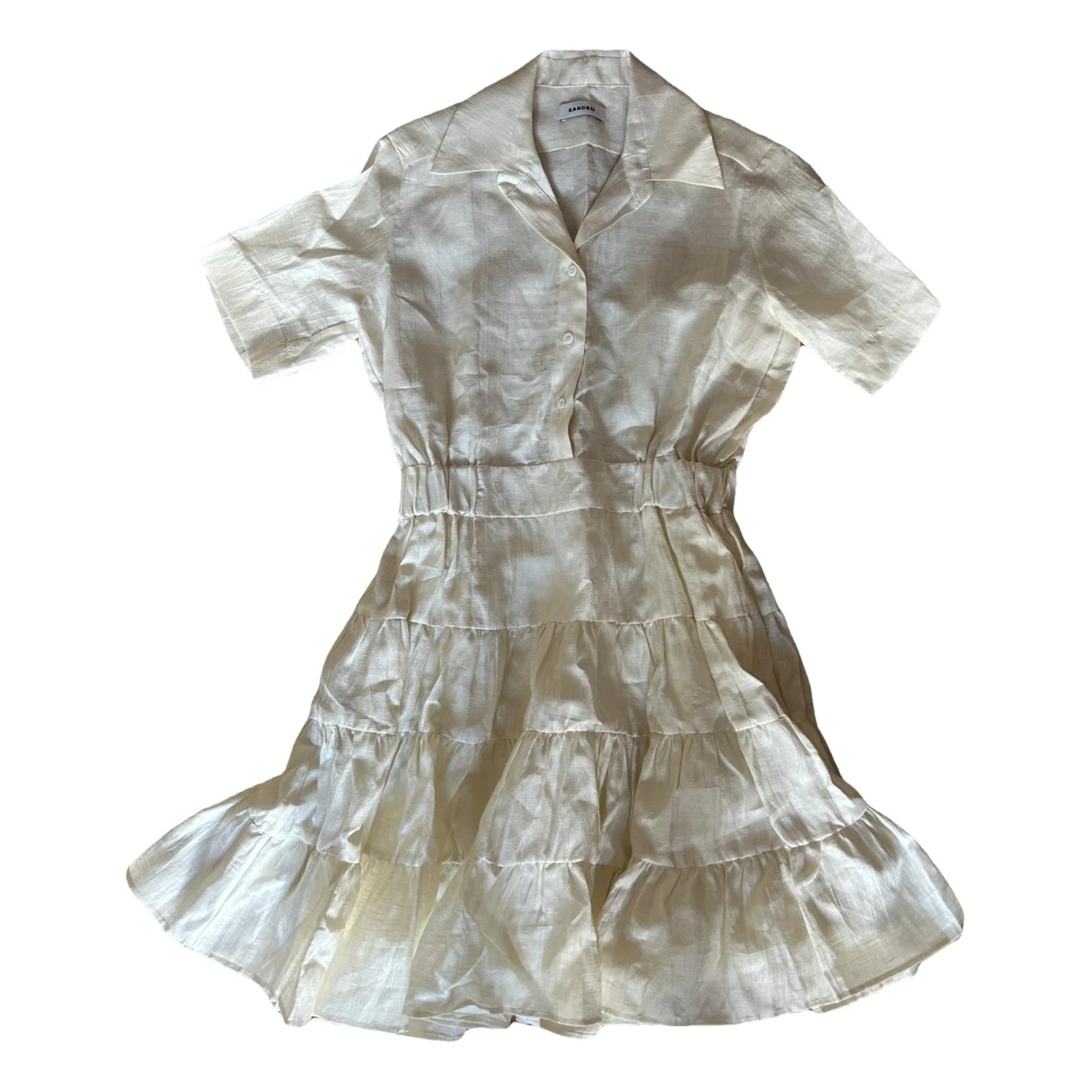 Pre-owned Sandro Linen Mini Dress In Ecru