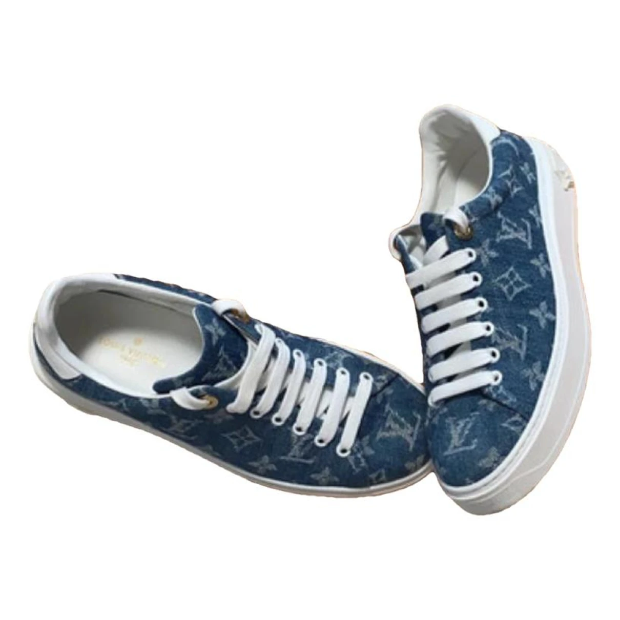 Pre-owned Louis Vuitton Time Out Tweed Trainers In Blue