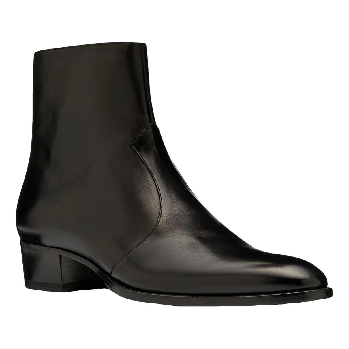 Pre-owned Saint Laurent Wyatt Leather Boots In Black