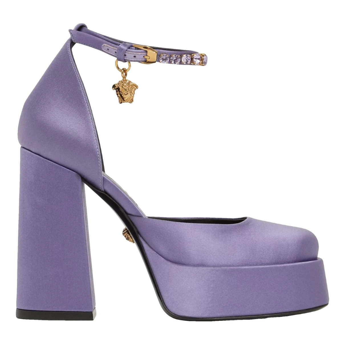 Pre-owned Versace Medusa Aevitas Cloth Heels In Purple