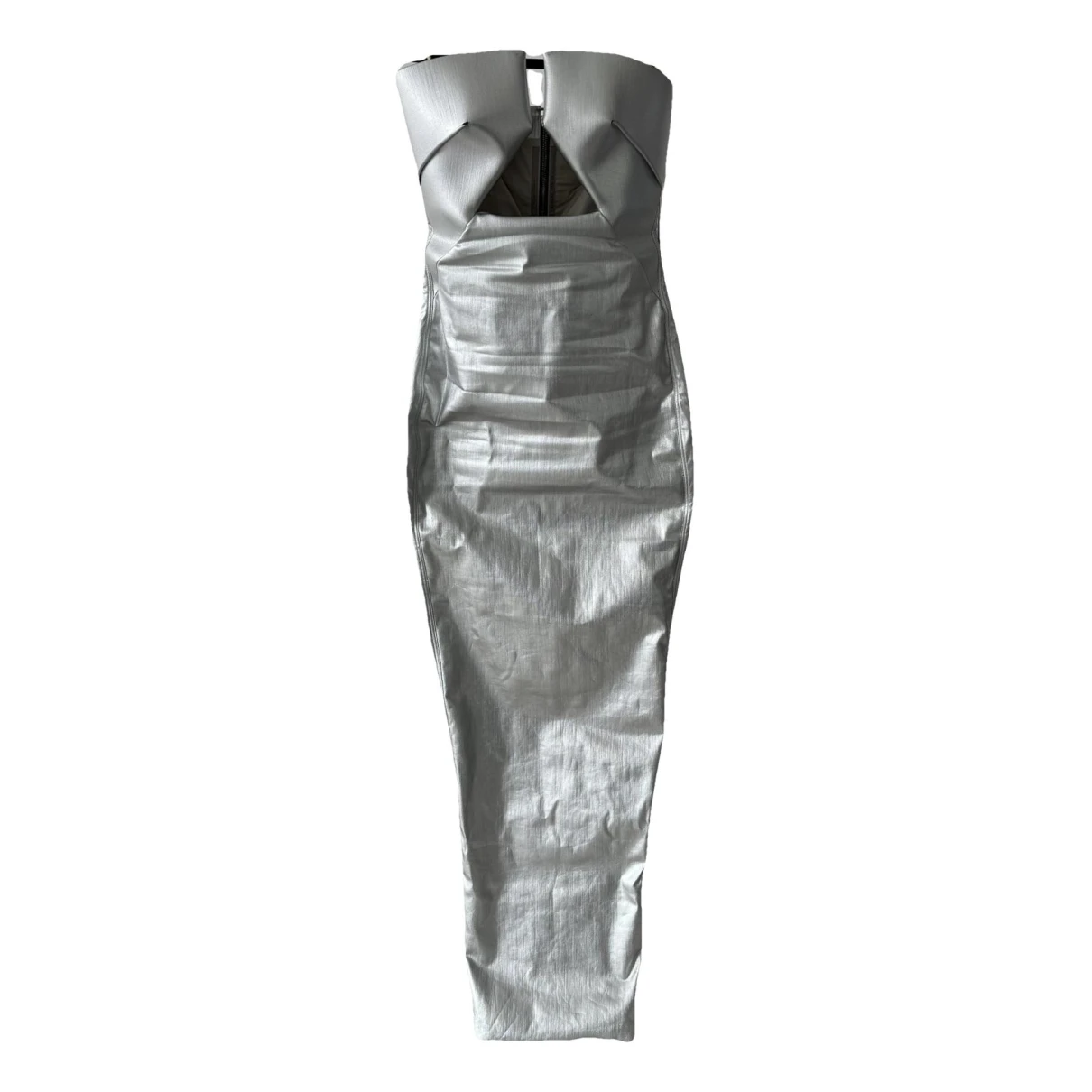 Pre-owned Rick Owens Vegan Leather Maxi Dress In Silver