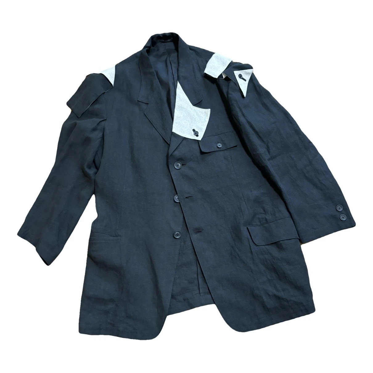 Pre-owned Yohji Yamamoto Linen Jacket In Black