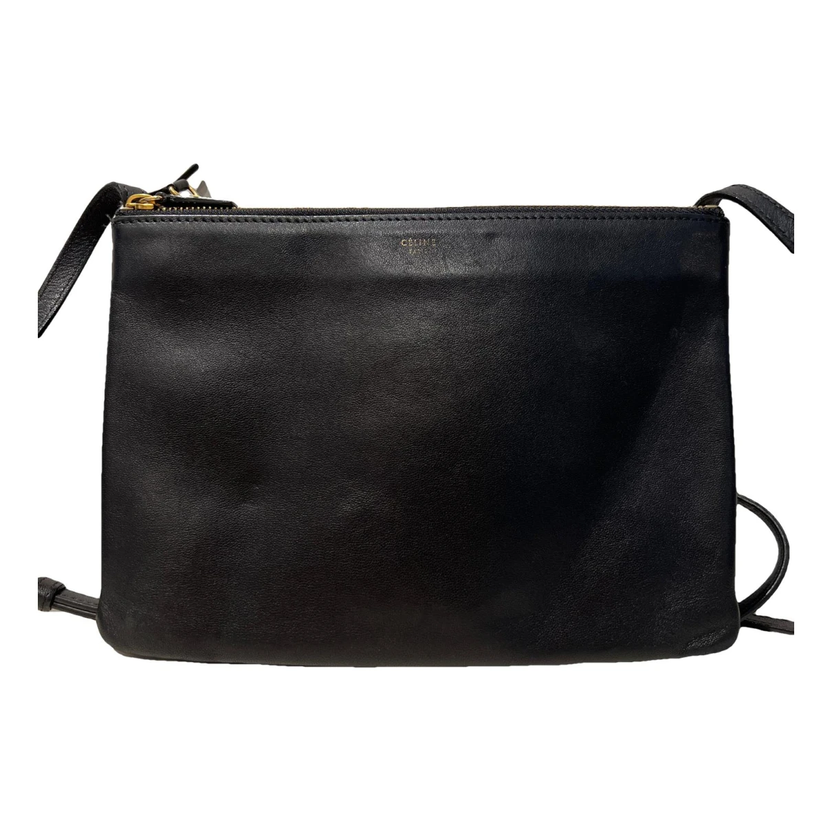 Pre-owned Celine Trio Leather Crossbody Bag In Black