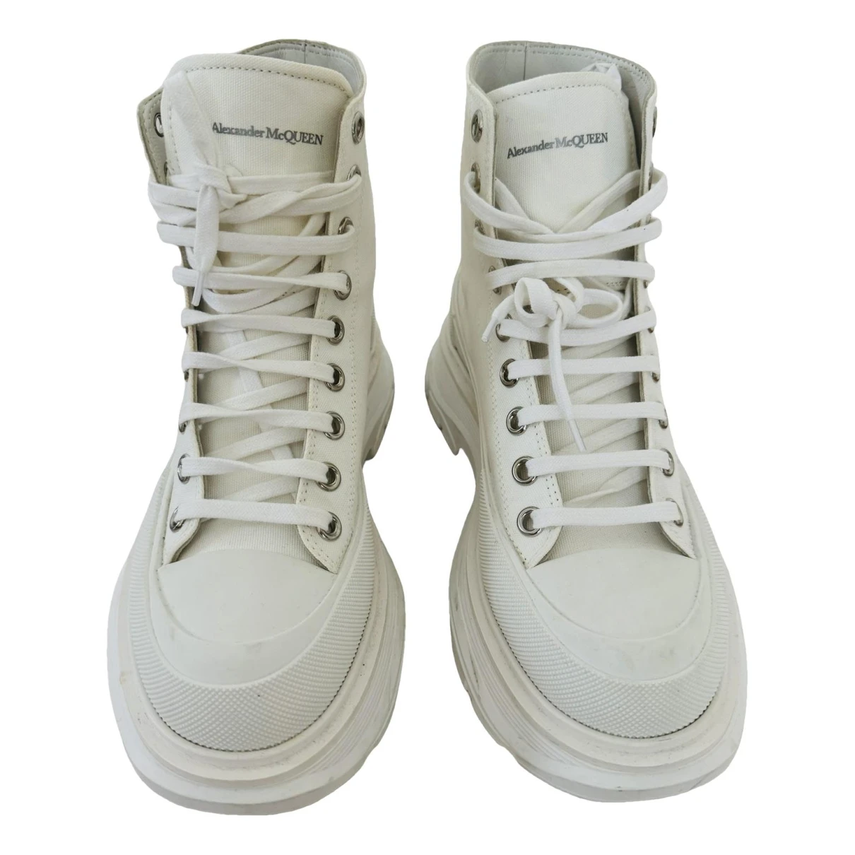 Pre-owned Alexander Mcqueen Cloth Boots In White