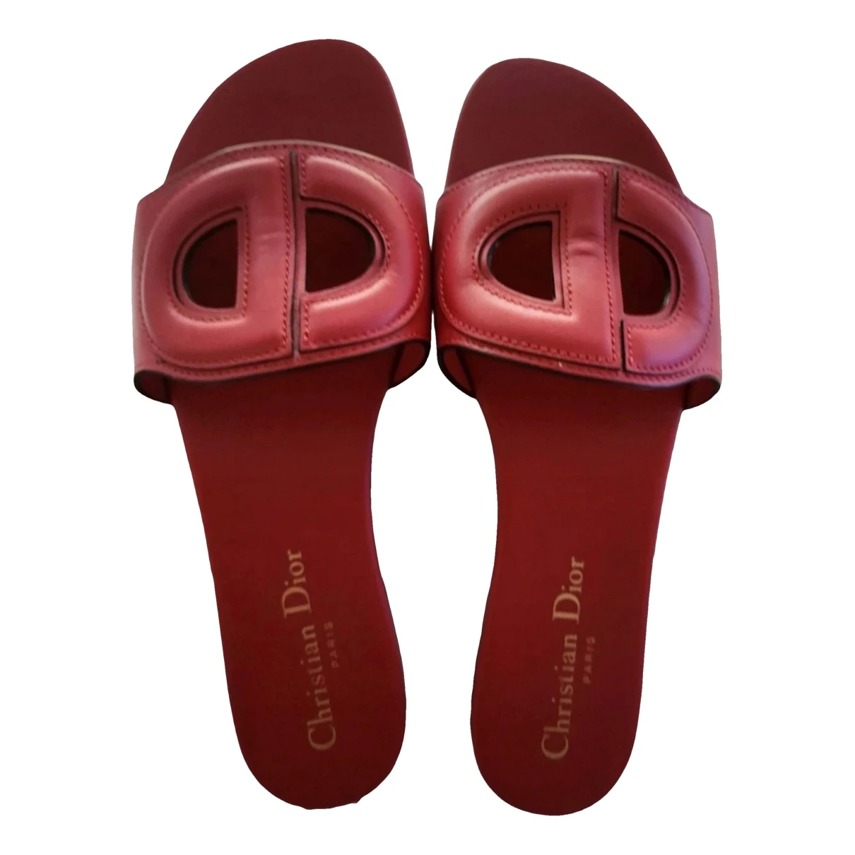 Pre-owned Dior D-club Leather Mules In Red