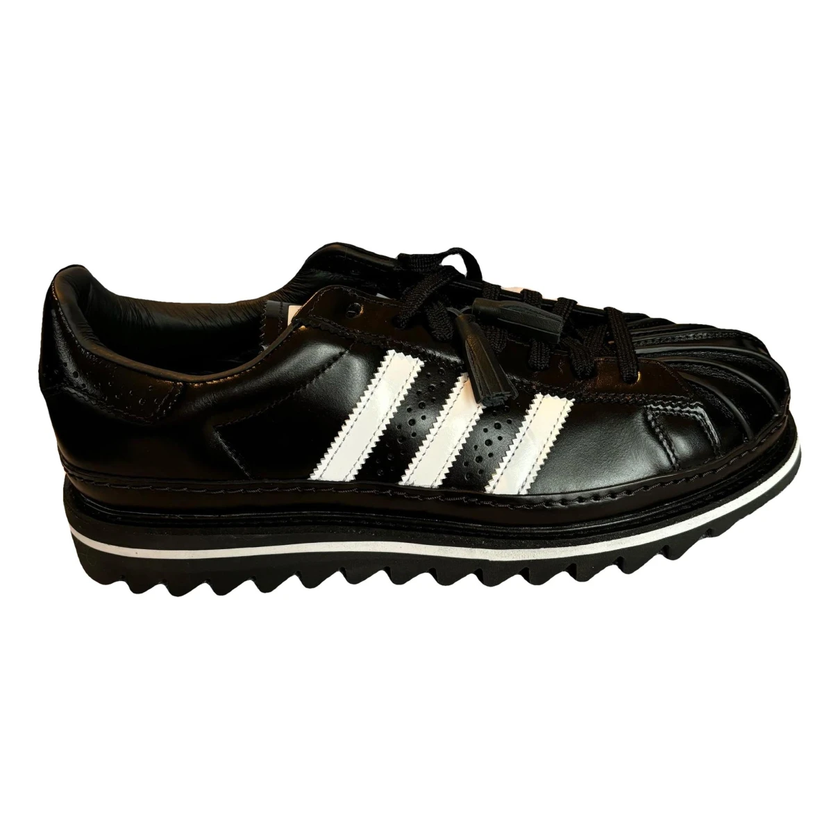 Pre-owned Adidas Originals Superstar Leather Low Trainers In Black