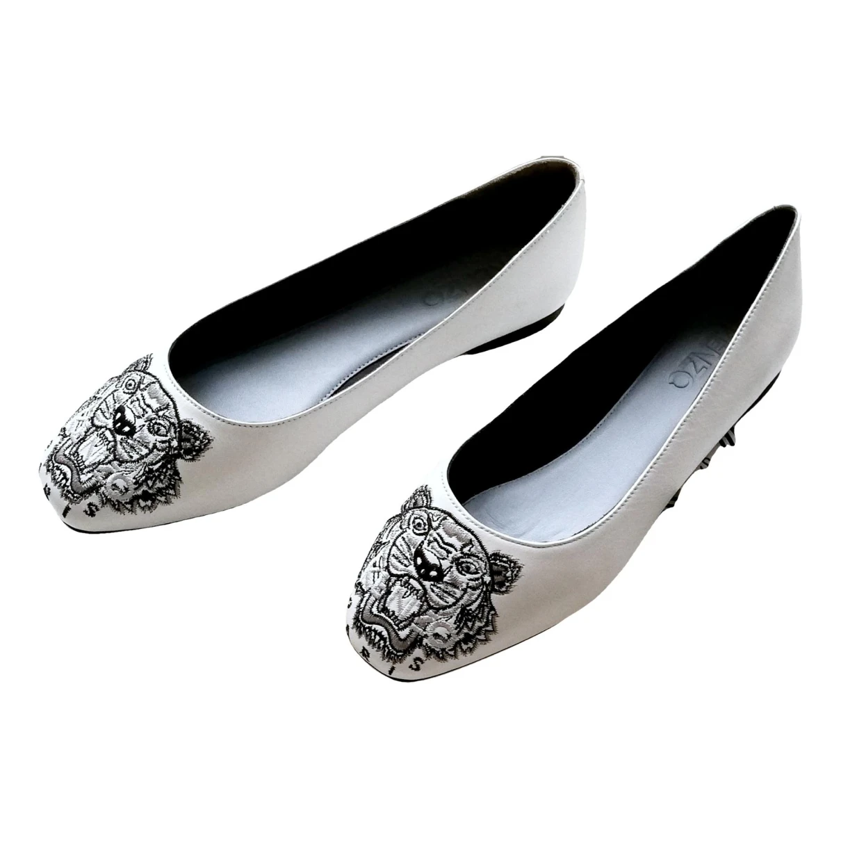 Pre-owned Kenzo Leather Ballet Flats In White