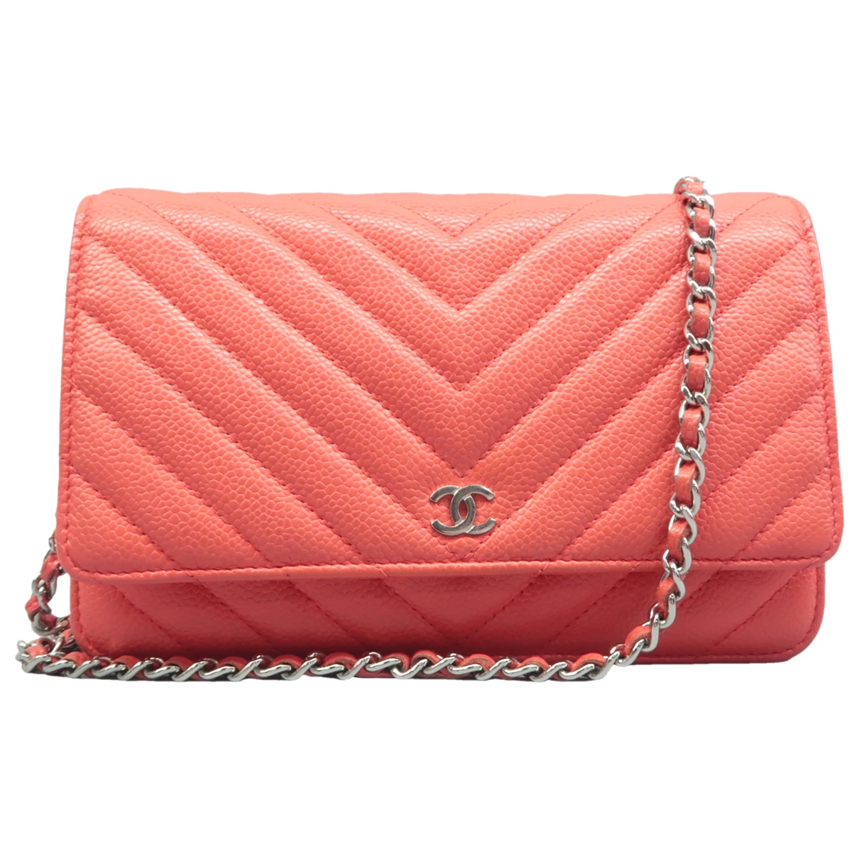Pre-owned Chanel Wallet On Chain Leather Handbag In Orange