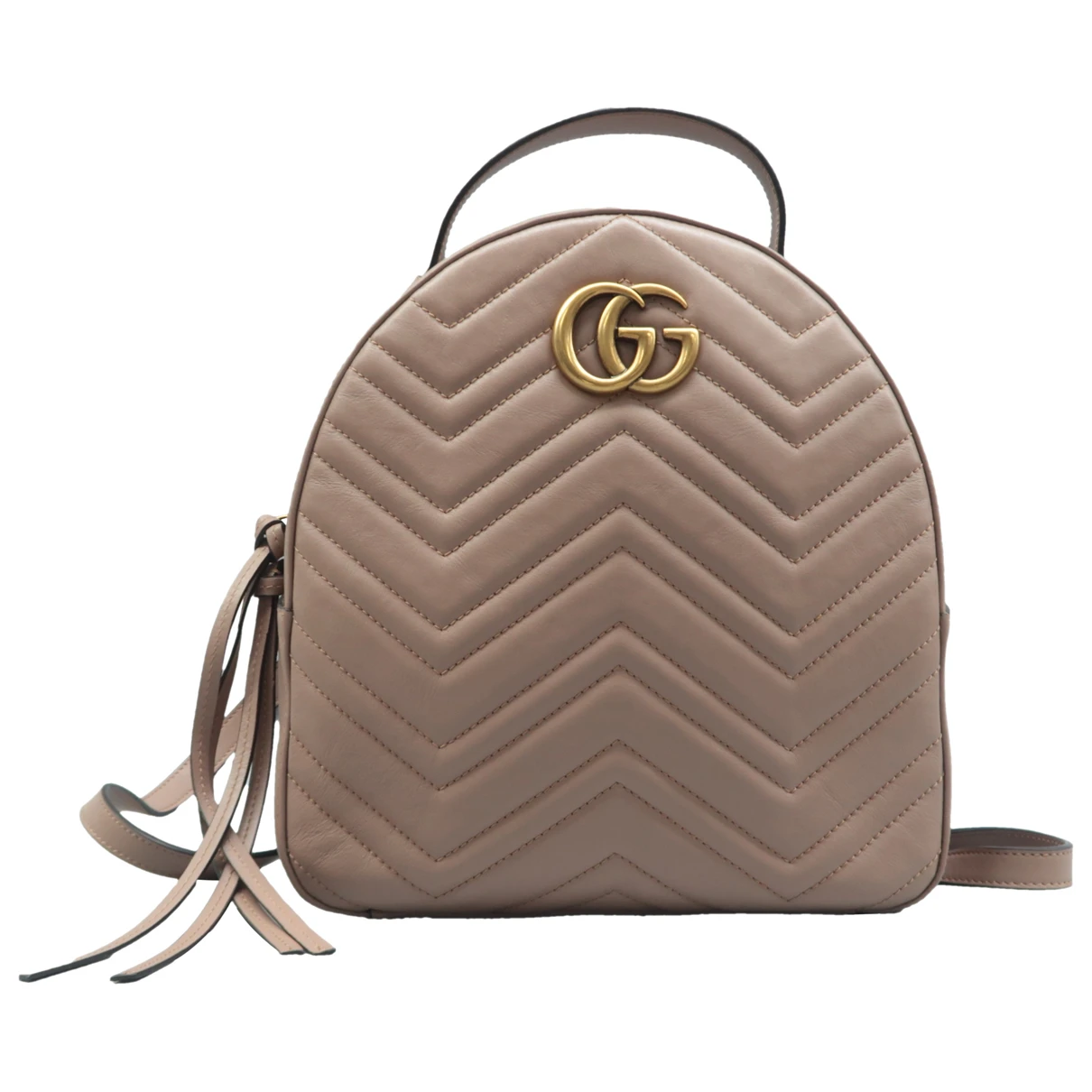 Pre-owned Gucci Marmont Leather Backpack In Beige
