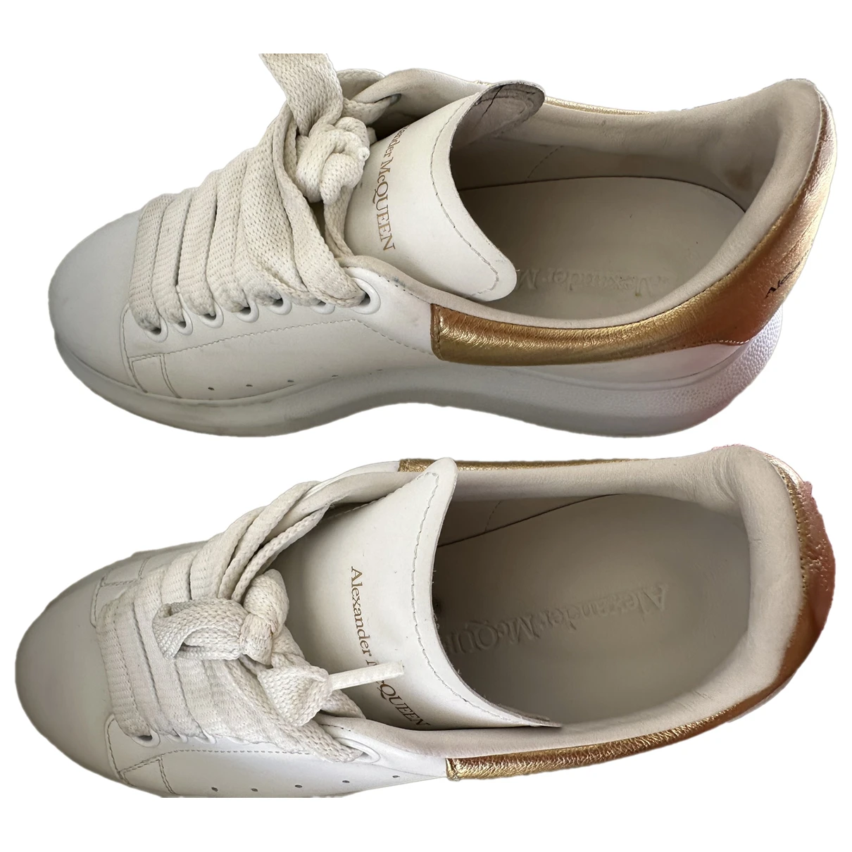 Pre-owned Alexander Mcqueen Oversize Leather Trainers In Gold
